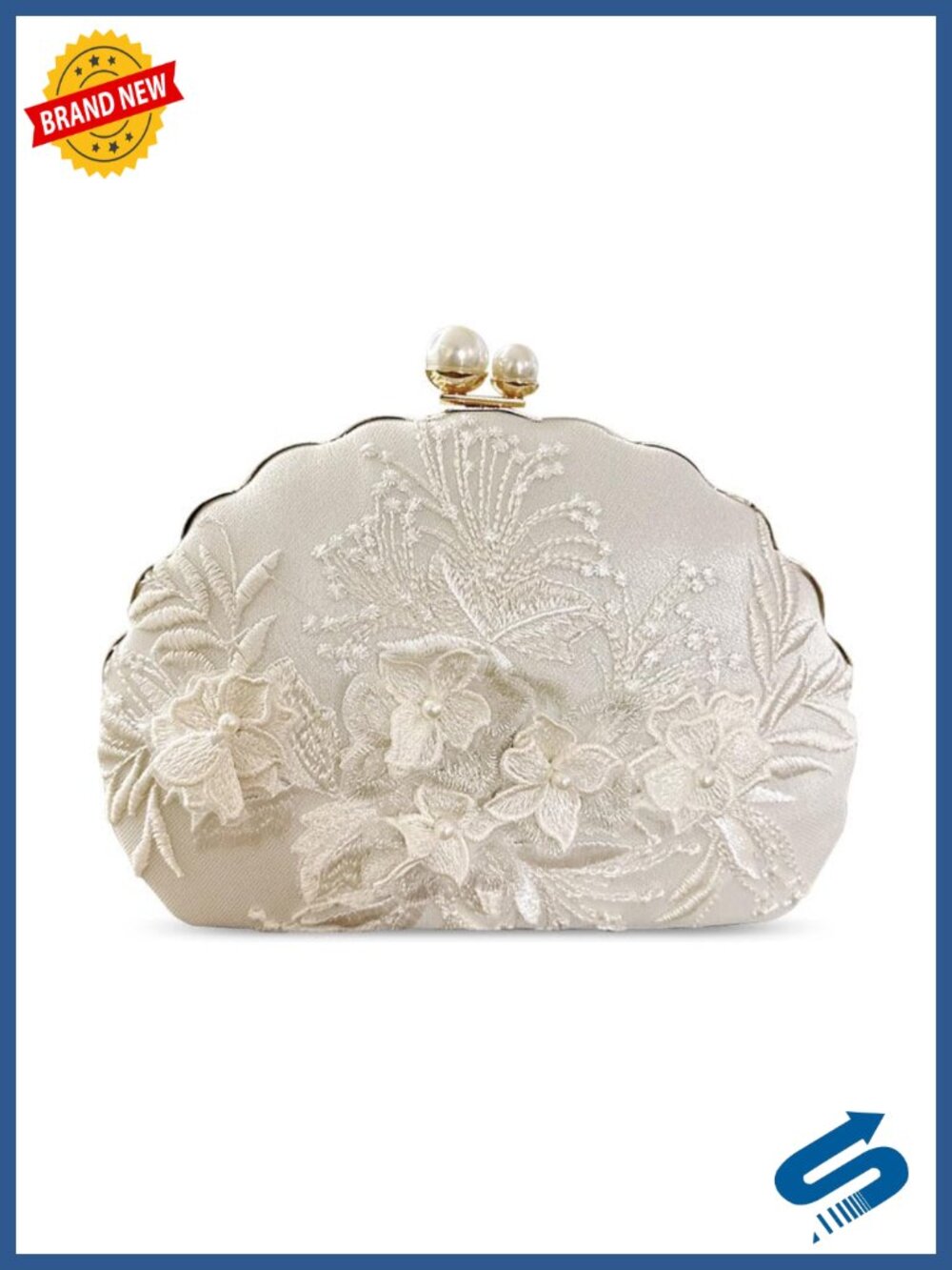 Floral Embroidered Clutch Purse with Pearl Buckle Crossbody Evening Bag